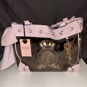 New Juicy Couture Classic Juicy Lovers Chocolate Brown Pink Daydreamer Tote Key
